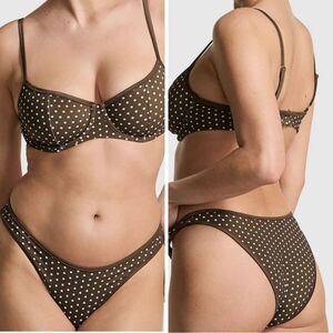 NWT Frankie’s Bikinis Polka Dot Golden Hour Bottoms Brown- Size Large